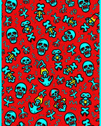 Red Turquoise Skull Skeleton Graffiti Rug