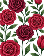 Crimson Rose Garden Botanical Illustration Rug