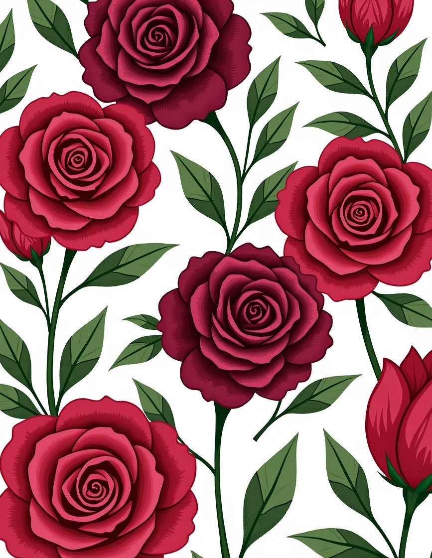 Crimson Rose Garden Botanical Illustration Rug