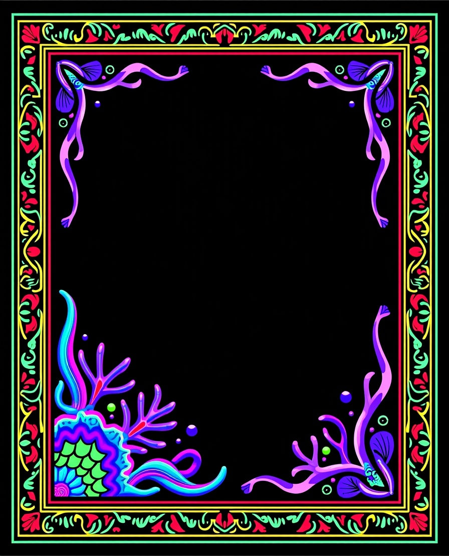 Vibrant Neon Ocean Flora Frame Rug