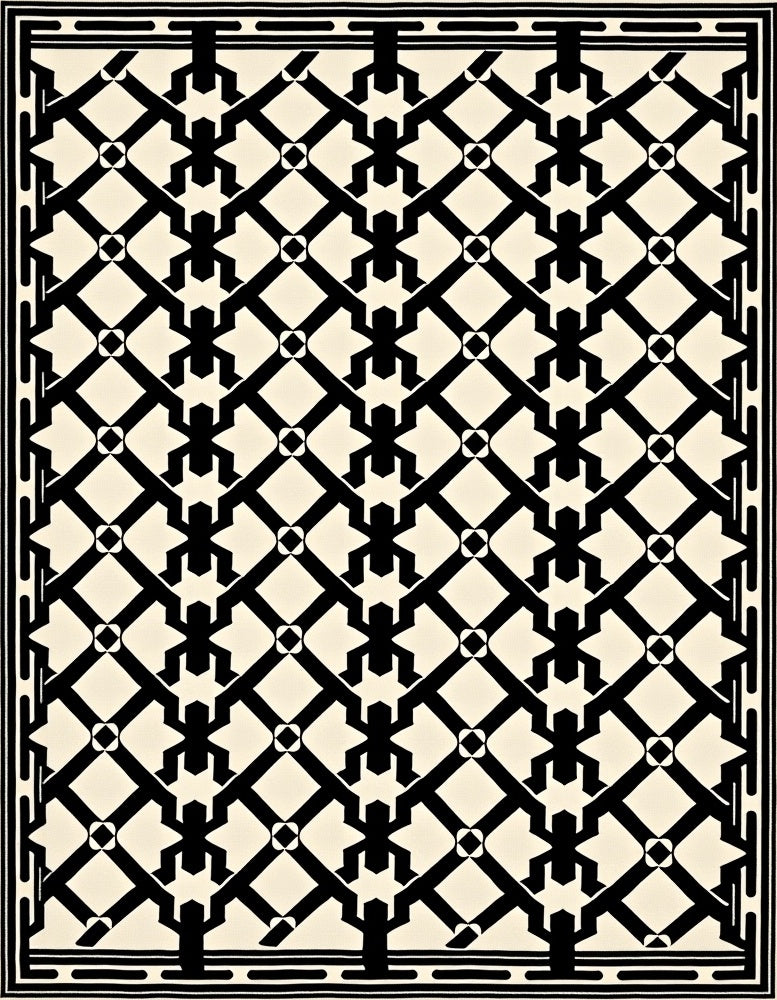Black and White Geometric Man Motif Rug