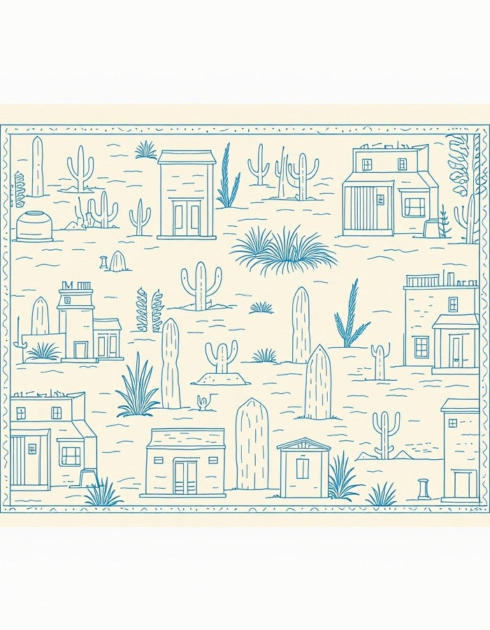 Desert Town Line Drawing Rug