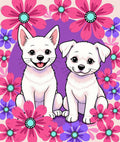 Two White Puppy Floral Garden Rug