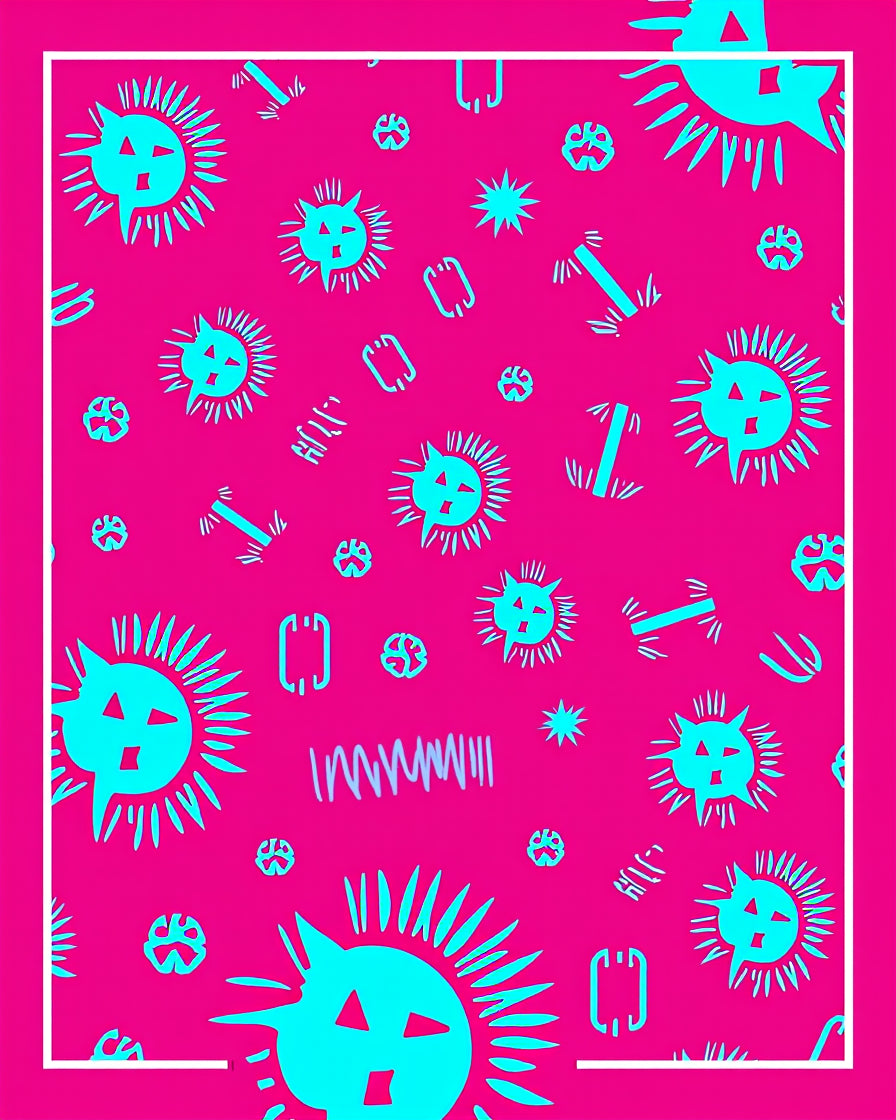 Vibrant Teal Feline Sunburst Spikes Rug
