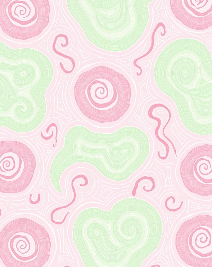 Pink Green Swirl Abstract Fluid Rug