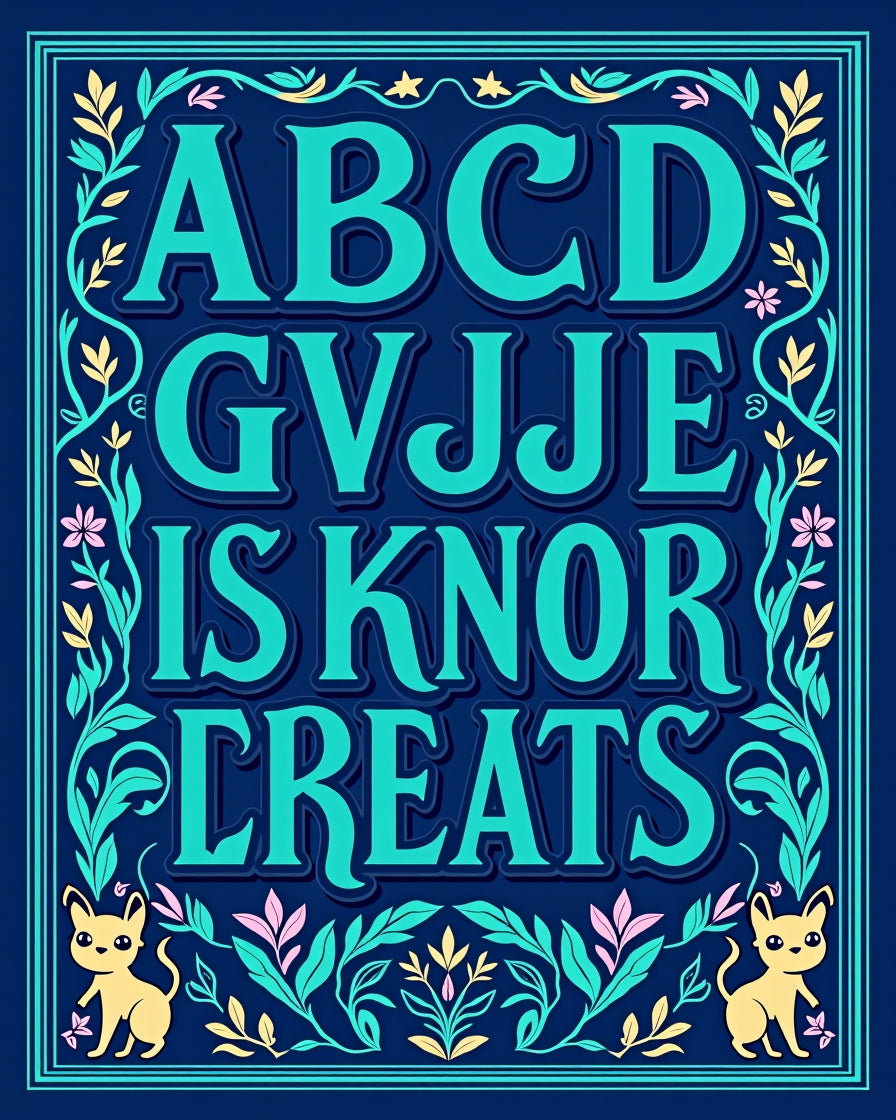 Navy Teal Whimsical Floral Alphabet Rug