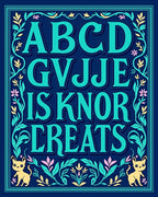 Navy Teal Whimsical Floral Alphabet Rug