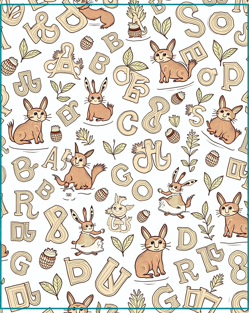 Whimsical Hare Alphabet Forest Print Rug