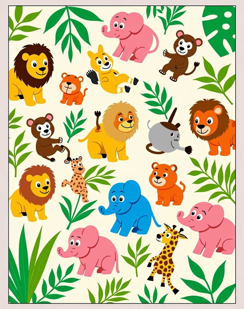 Jungle Safari Animals Playful Arrangement Rug