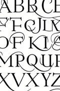 Elegant Black Serif Alphabet Swirl Rug