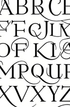 Elegant Black Serif Alphabet Swirl Rug