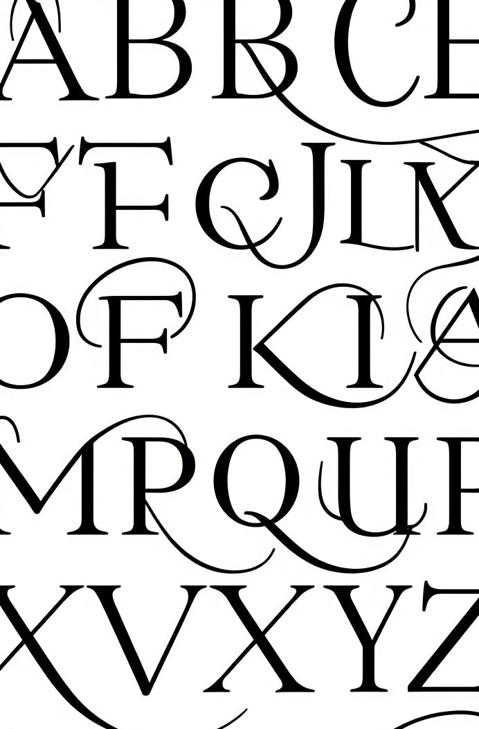 Elegant Black Serif Alphabet Swirl Rug