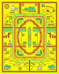 Yellow Red Teal Village Cityscape Mandala Rug