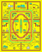 Yellow Red Teal Village Cityscape Mandala Rug