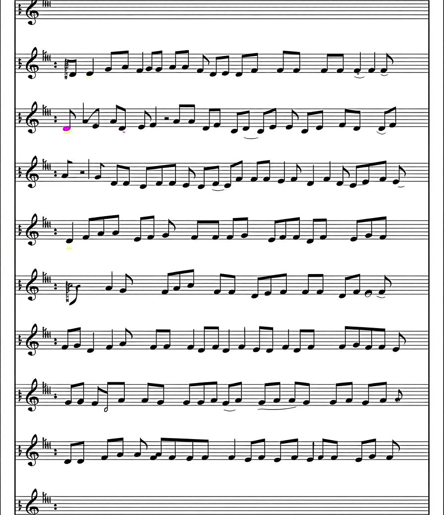 Musical Staff Eighth Note Cascade Rug