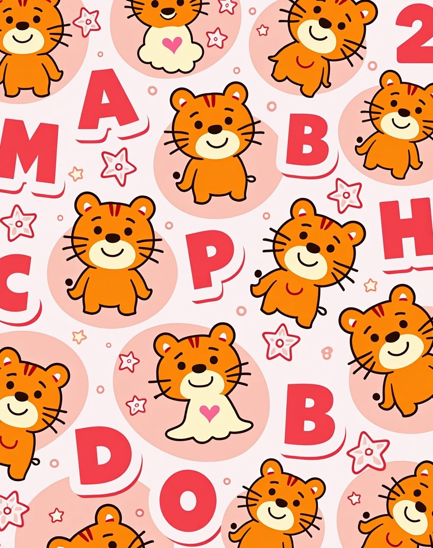 Orange Tigers Alphabet Circles Rug
