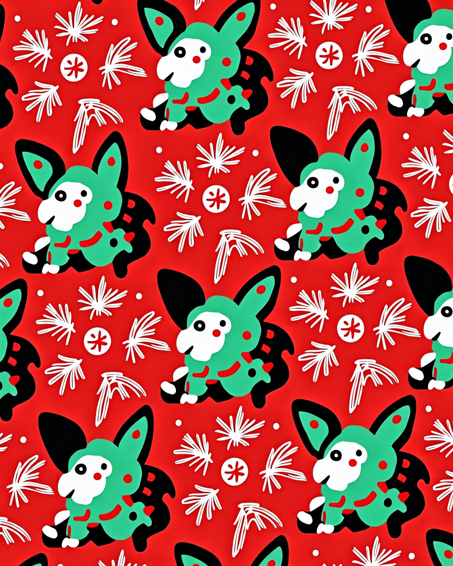 Red Green Bunny Botanical Scatter Rug