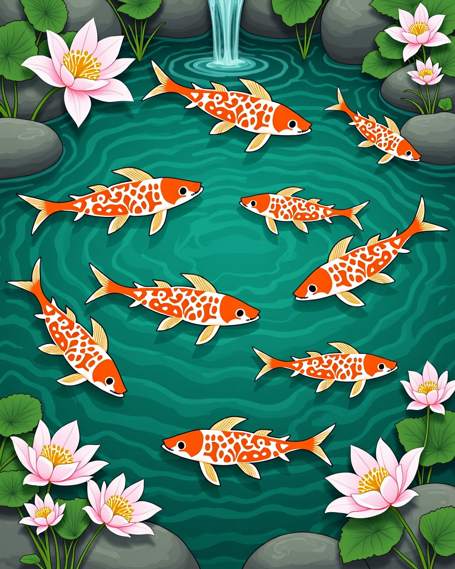 Vibrant Orange Koi Lily Pond Rug