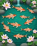 Vibrant Orange Koi Lily Pond Rug