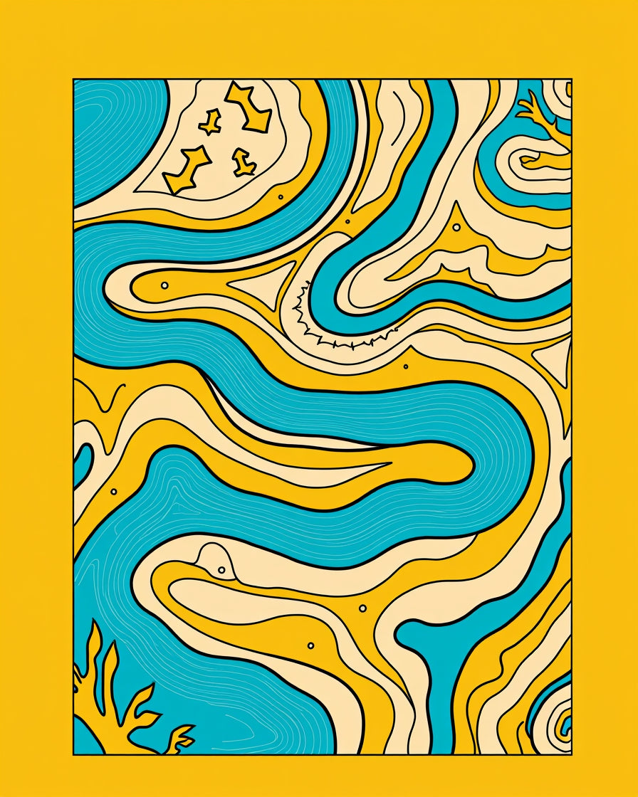 Retro Blue Yellow Swirling Waves Rug