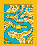 Retro Blue Yellow Swirling Waves Rug