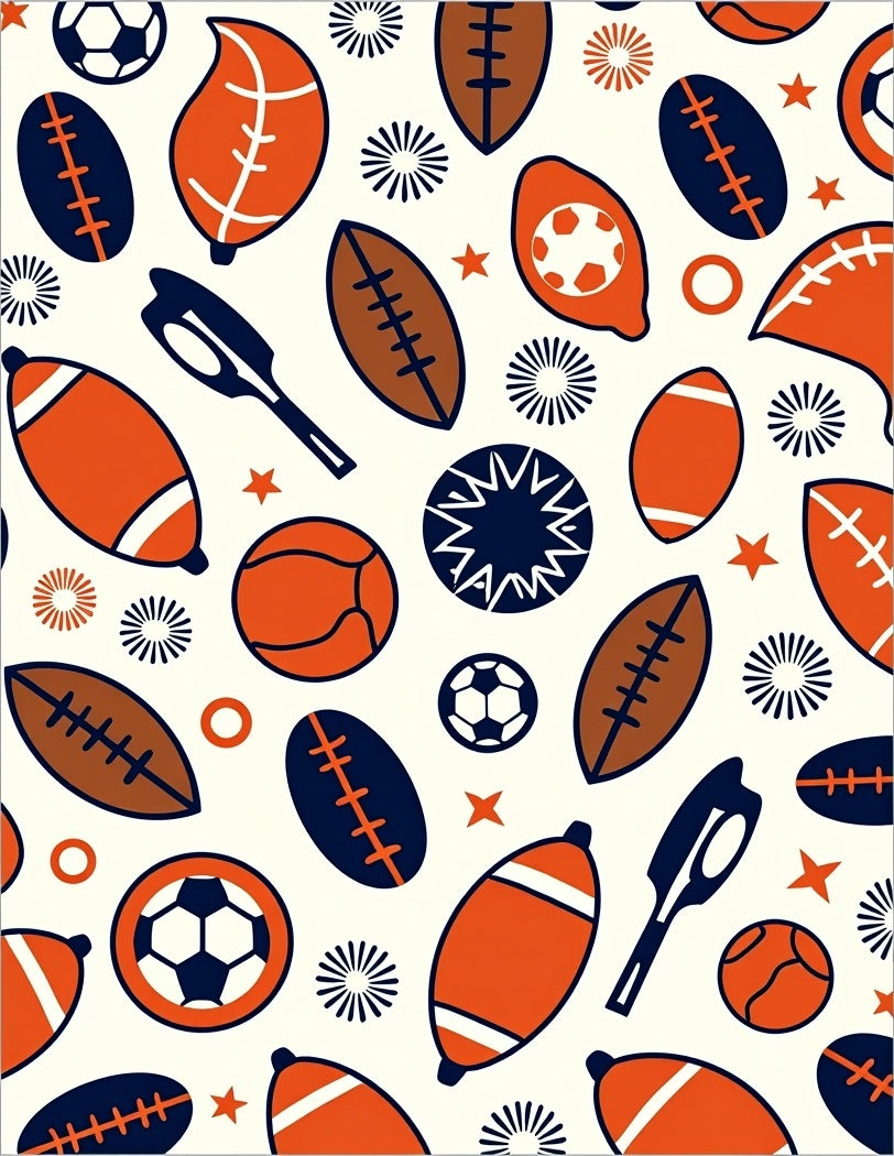 Orange Navy Sports Balls Collage Rug
