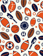 Orange Navy Sports Balls Collage Rug