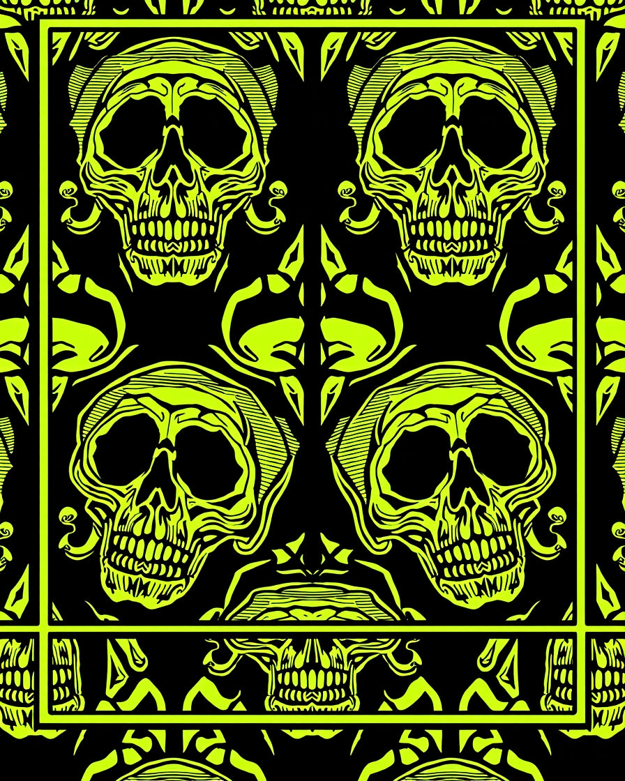 Neon Yellow Skull Symmetrical Repeat Rug