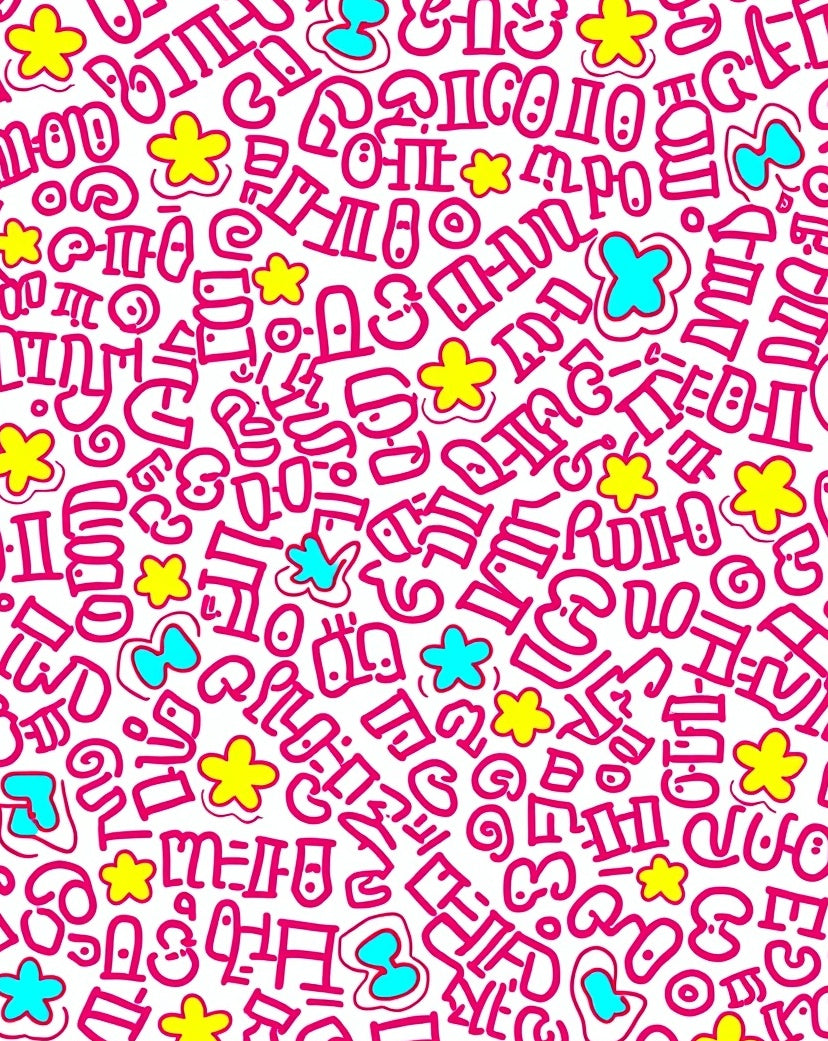 Whimsical Pink Cartoonish Elements And Flowers Rug