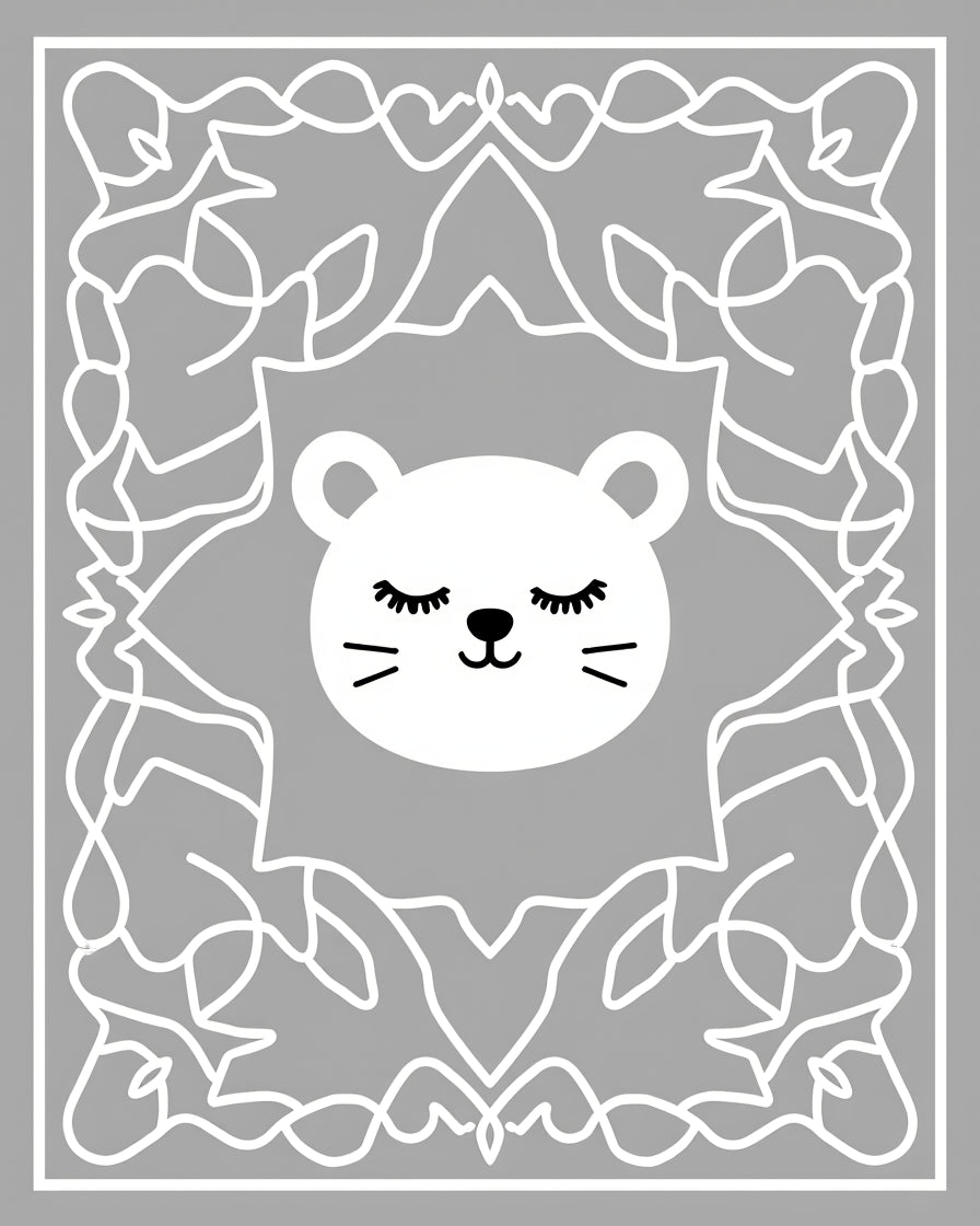 Whimsical White Feline Symmetry Rug