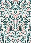 Teal Coral Floral Vine Scroll Rug