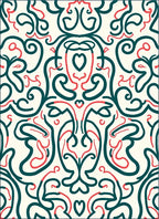 Teal Coral Floral Vine Scroll Rug