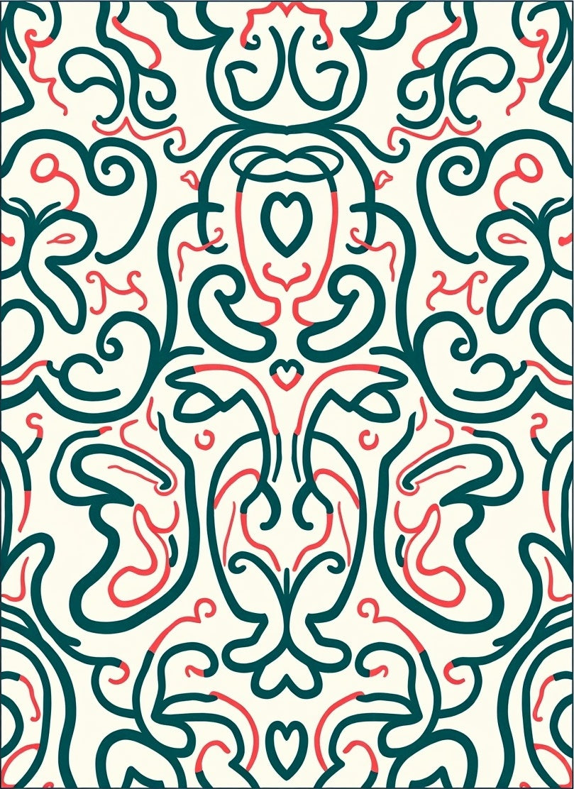Teal Coral Floral Vine Scroll Rug
