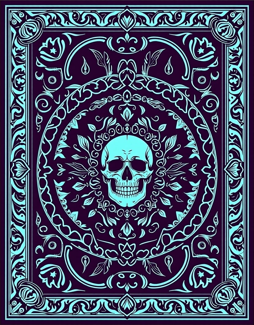 Cyan Skull Ornate Mandala Rug