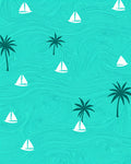 Turquoise Sailboat Palm Trees Ocean Waves Rug