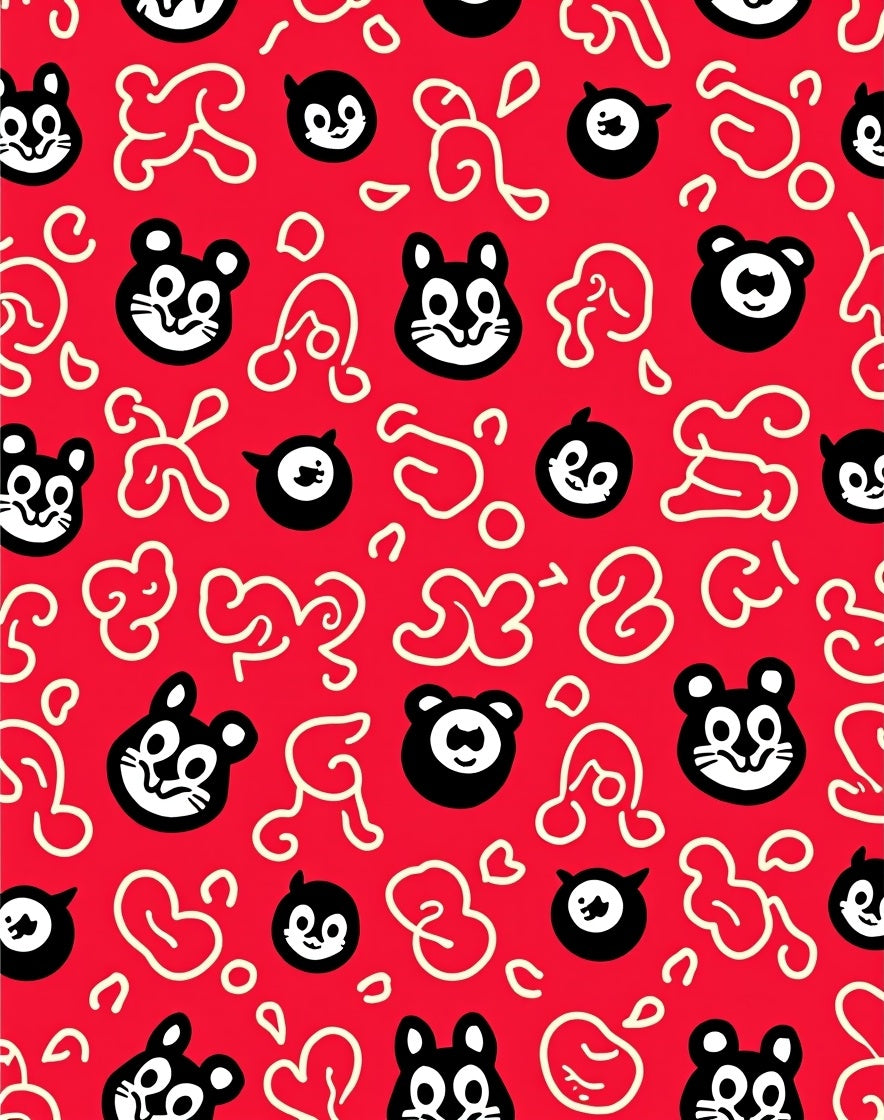 Cute Red Cartoon Animal Faces Rug