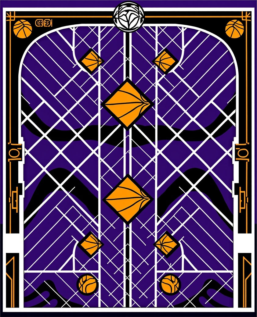 Art Deco Basketball Purple Orange Geometric Rug