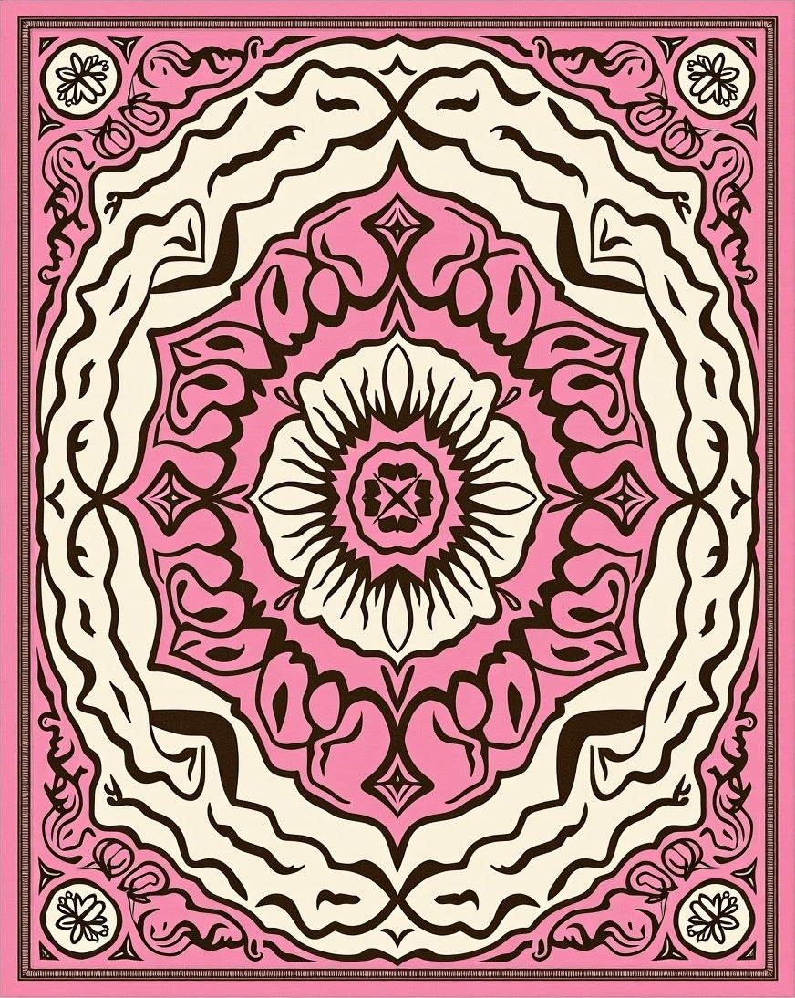 Pink Blossom Mandala Decorative Square Rug