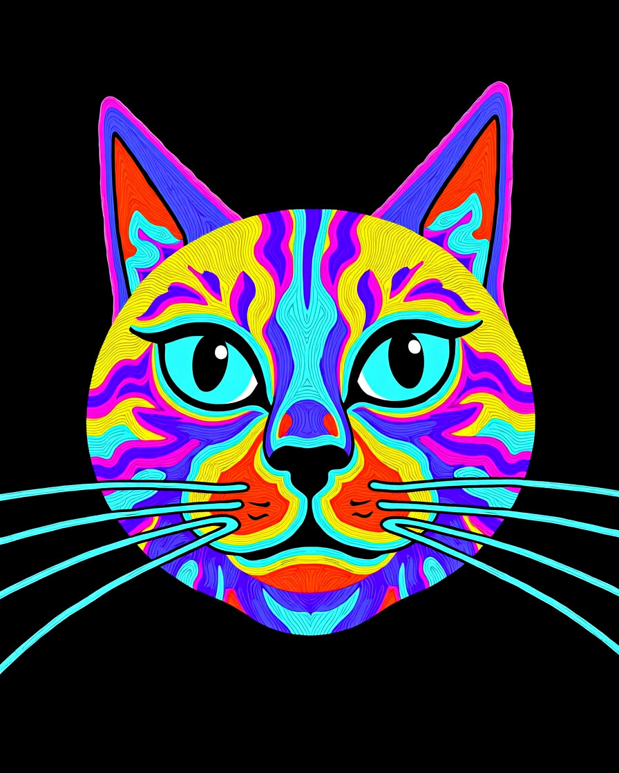 Vibrant Psychedelic Cat Face Rug