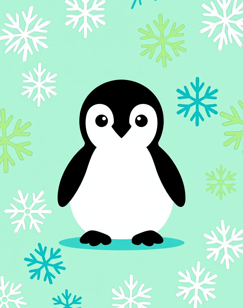 Cute Penguin Snowflakes Mint Aqua Rug