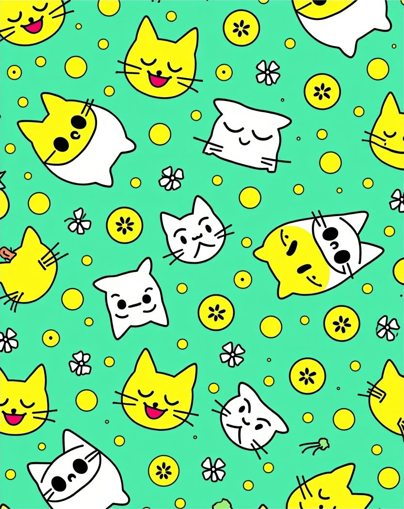 Cute Yellow White Cat Faces Dots Rug
