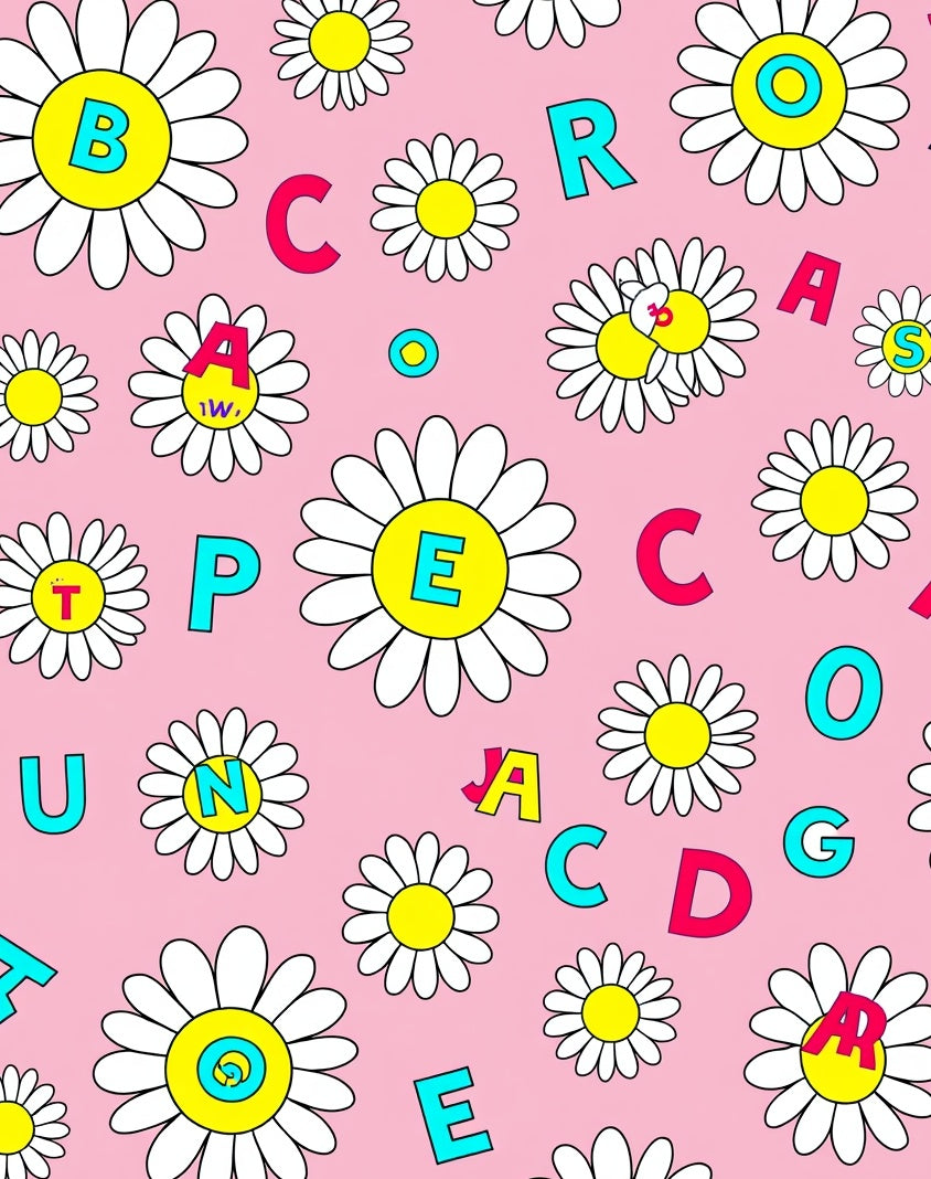 Pink Daisy Alphabet Garden Rug