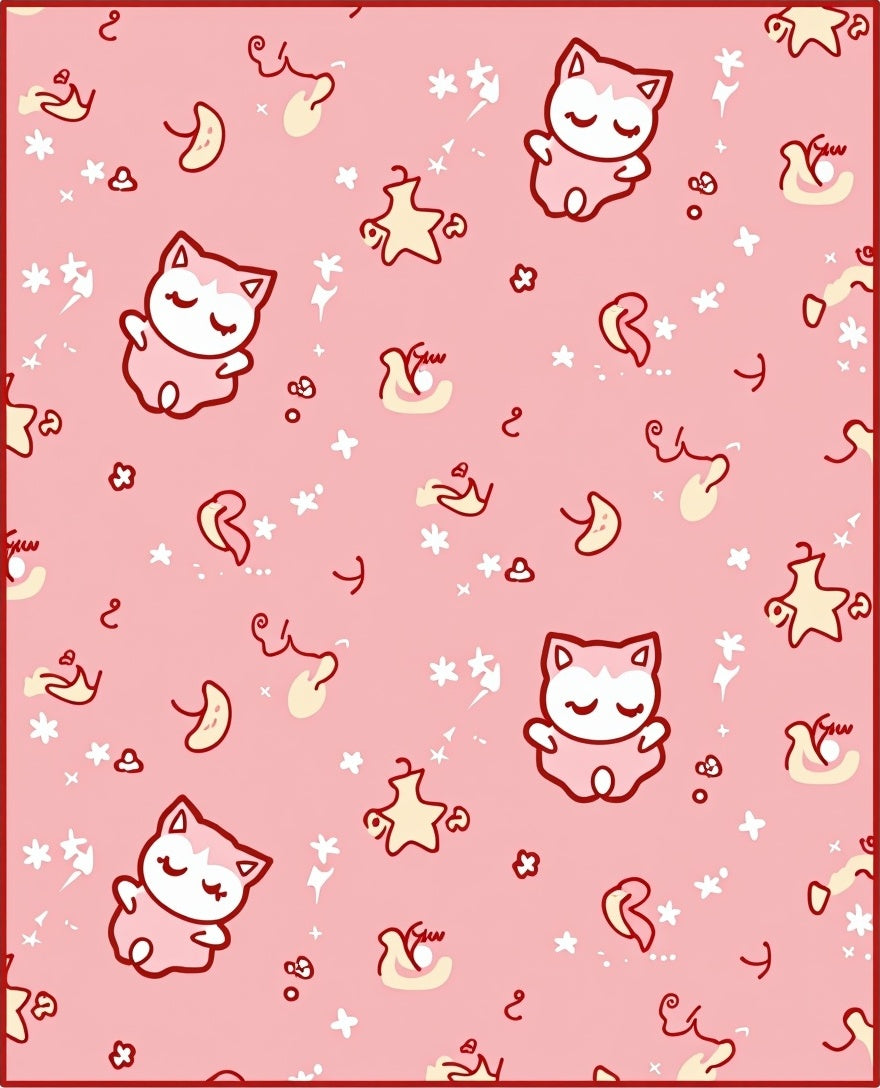 Whimsical Pink Cat Starry Night Rug