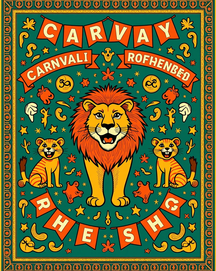 Crimson Lion Circus Banners Rug
