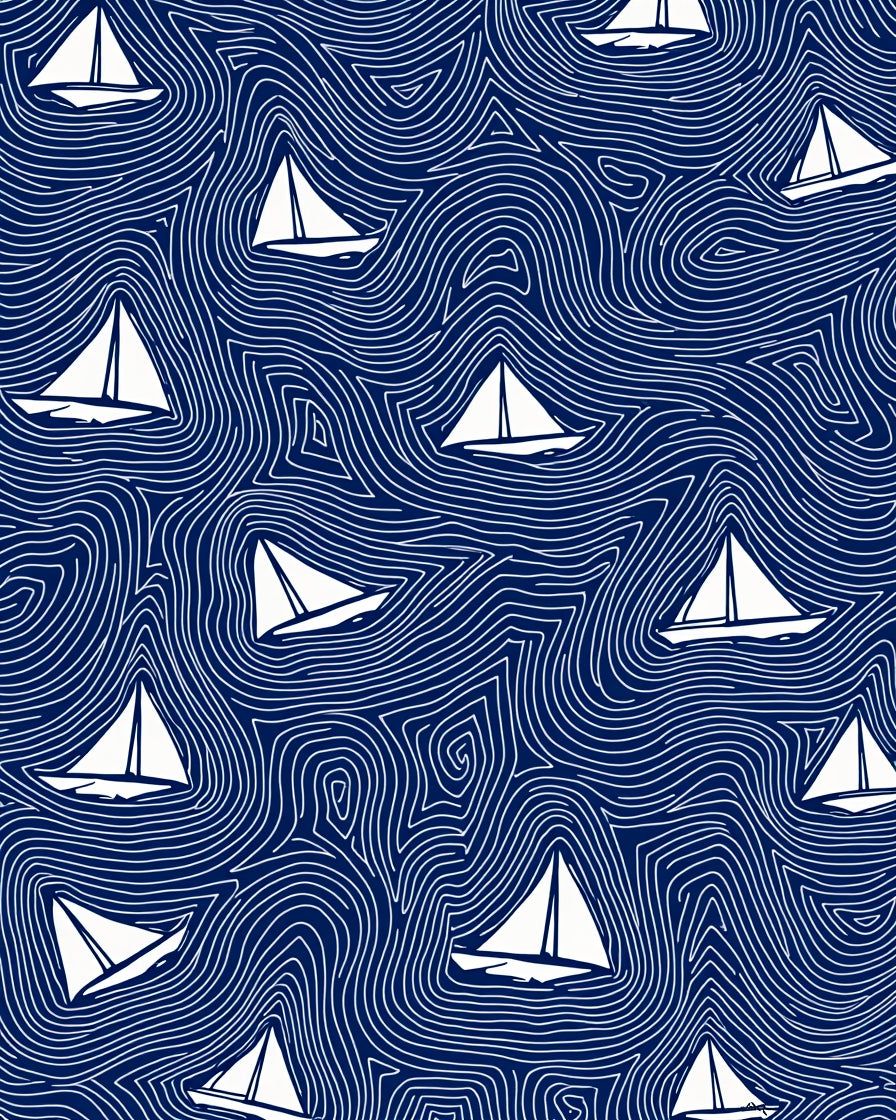 Deep Blue Sailing White Sailboats Rug