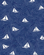 Deep Blue Sailing White Sailboats Rug