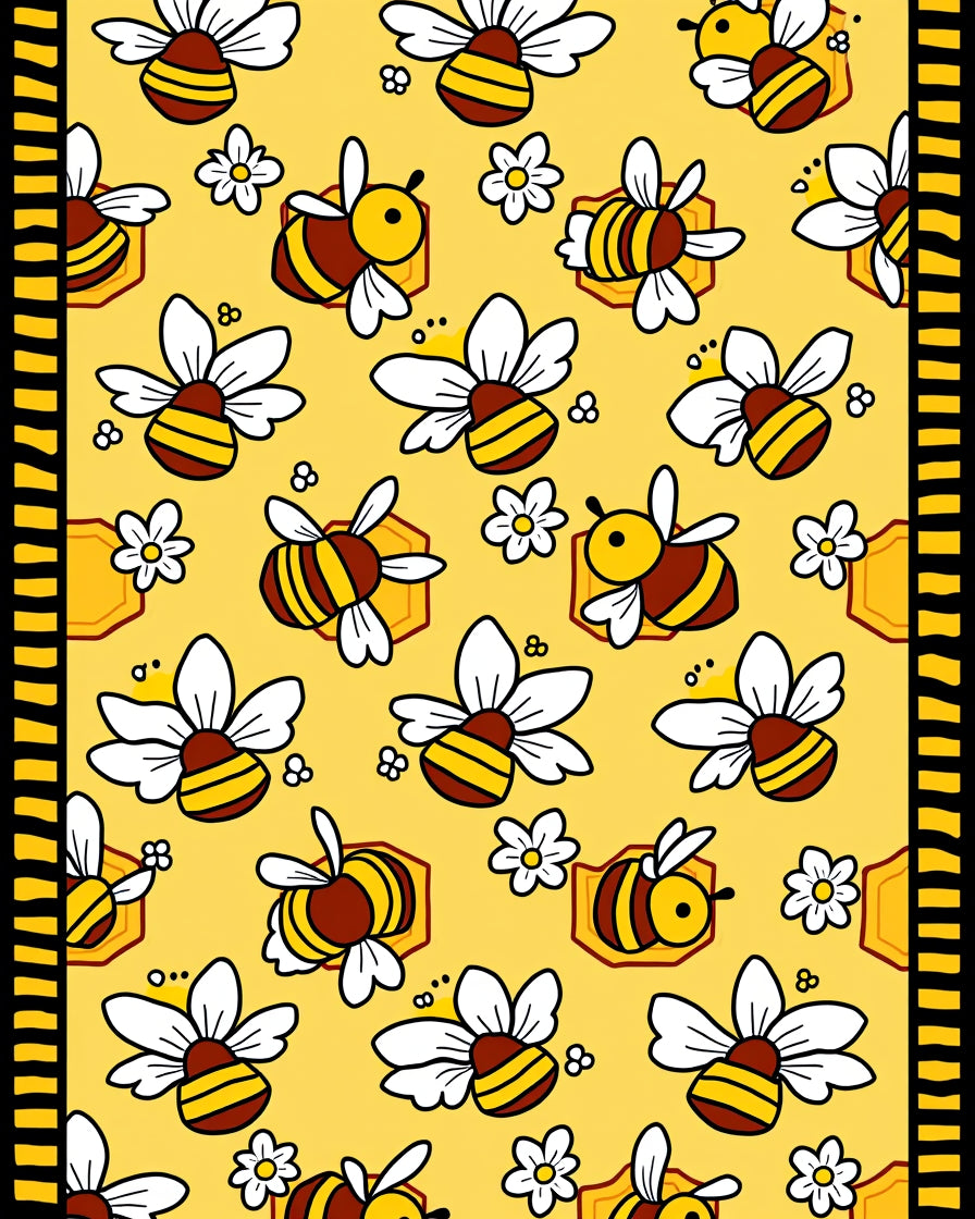 Cute Yellow Bee Flower Garden Rug