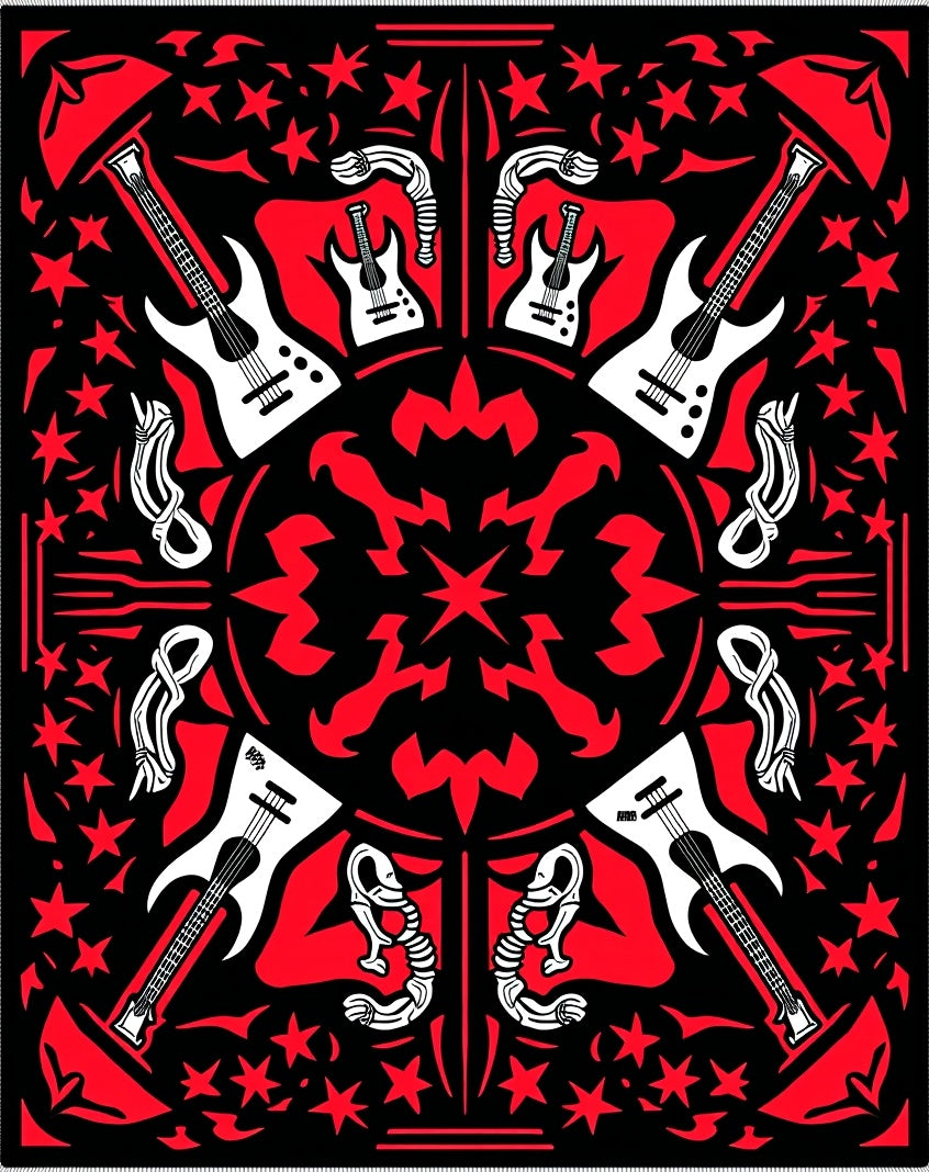 Red Black Rock Star Guitar Rug