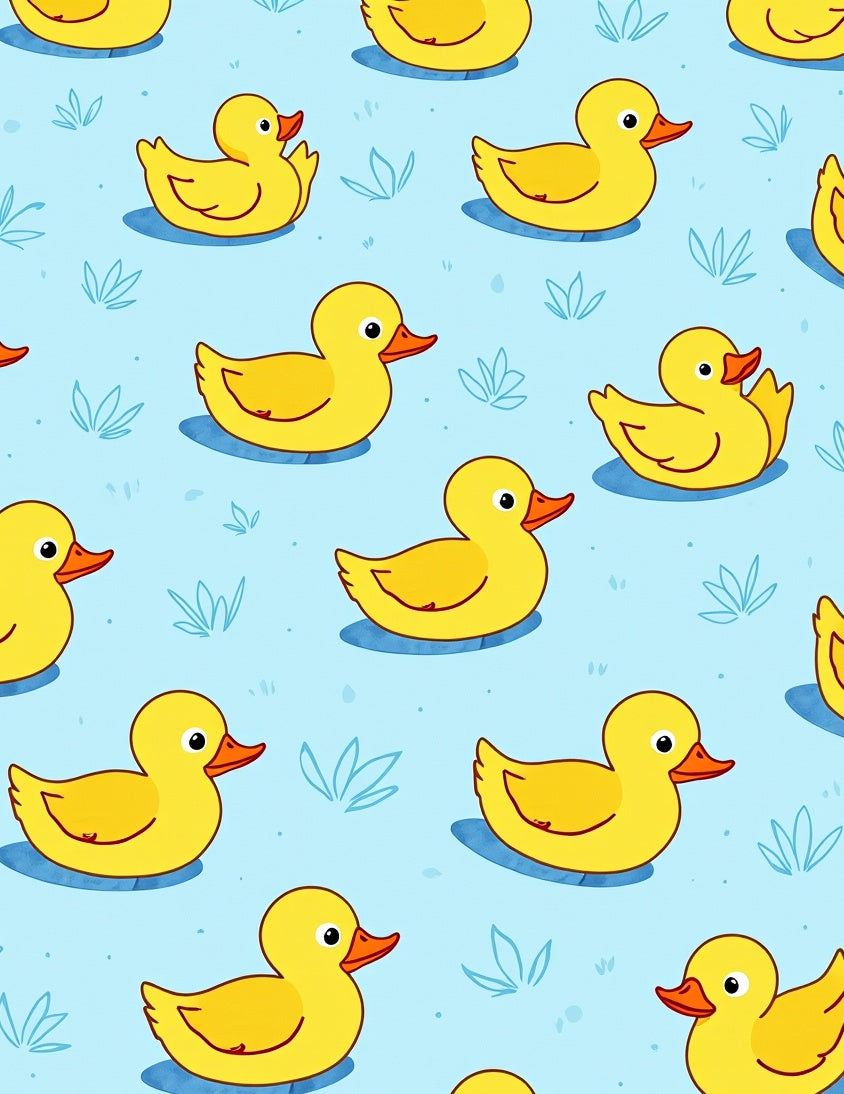 Whimsical Yellow Duckling Water Pattern Rug