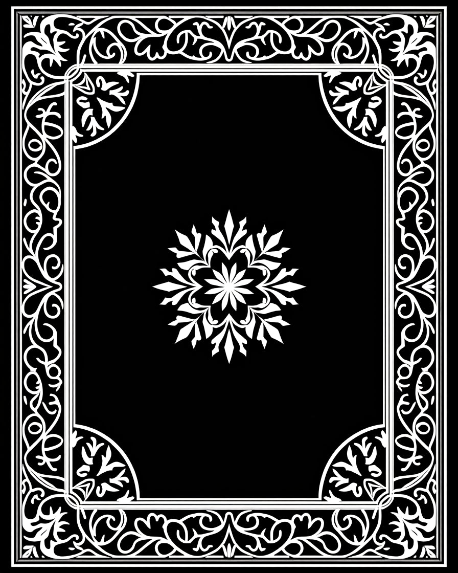 Ornate White Floral Medallion Border Rug